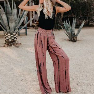 Vici Uma Smocked Tie Dye Pants - Mauve Grey